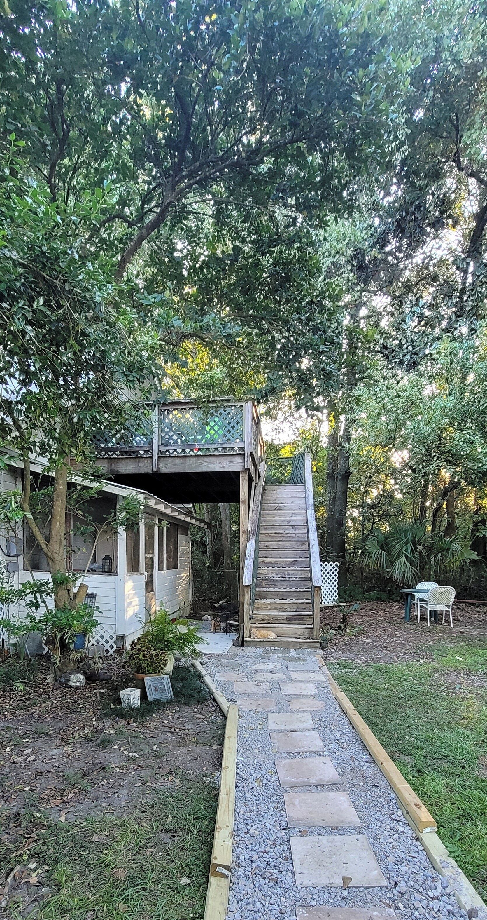 The apartment is on the main floor.Access through the screened porch.