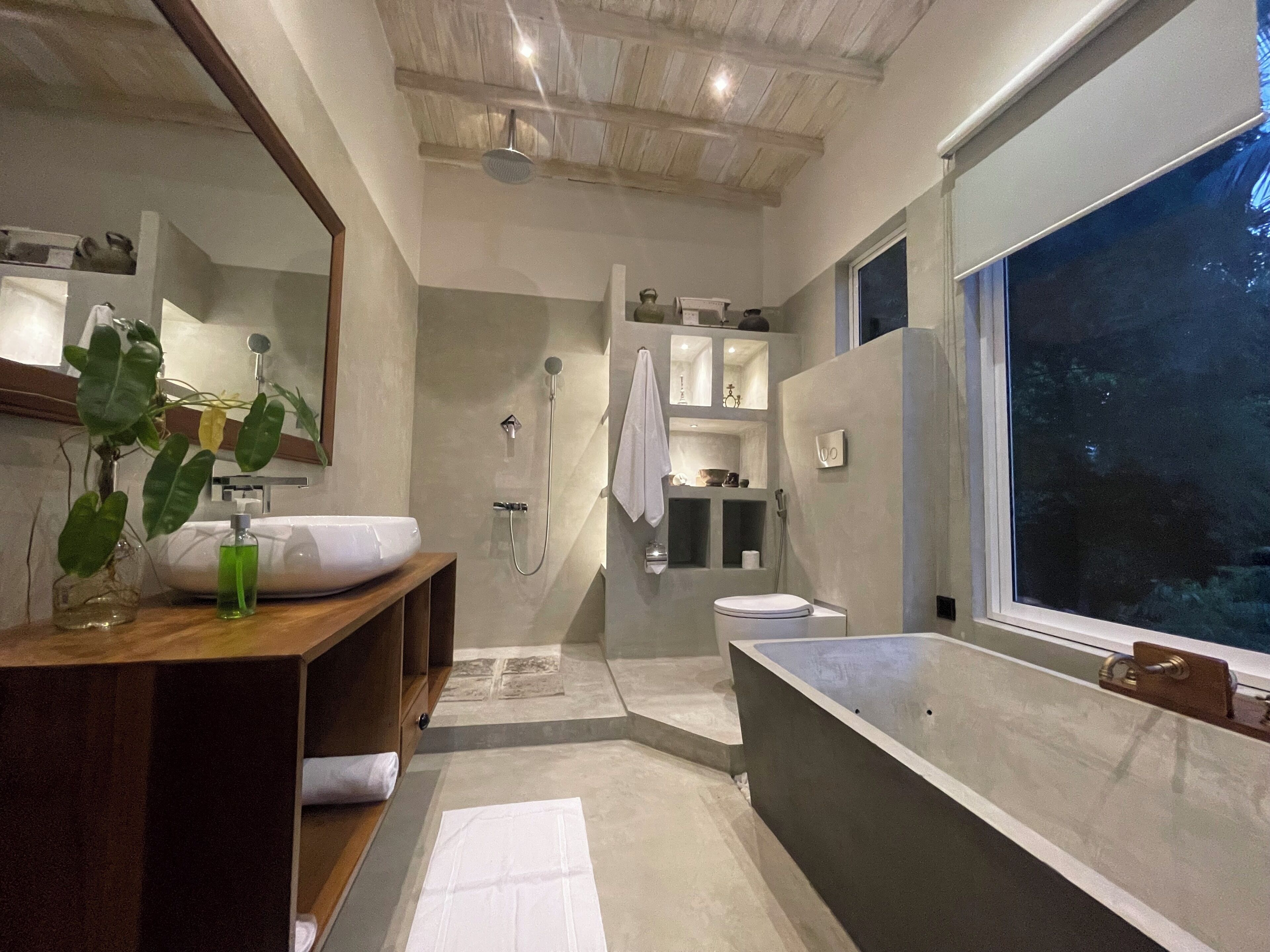 Shower, bidet, towels, soap