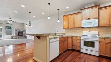 High chair, cookware/dishes/utensils, spices