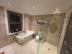 Douche, sèche-cheveux, serviettes fournies, savon