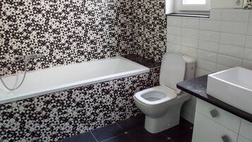 Hair dryer, towels, toilet paper