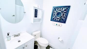 Hair dryer, towels, toilet paper
