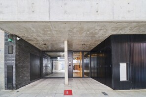 Stylish corridors with exposed structural elements and industrial-chic design.