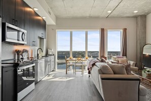 Fridge, microwave, oven, dishwasher