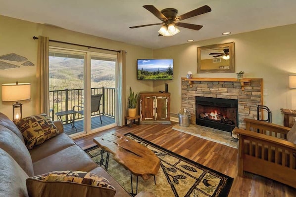 TV, fireplace