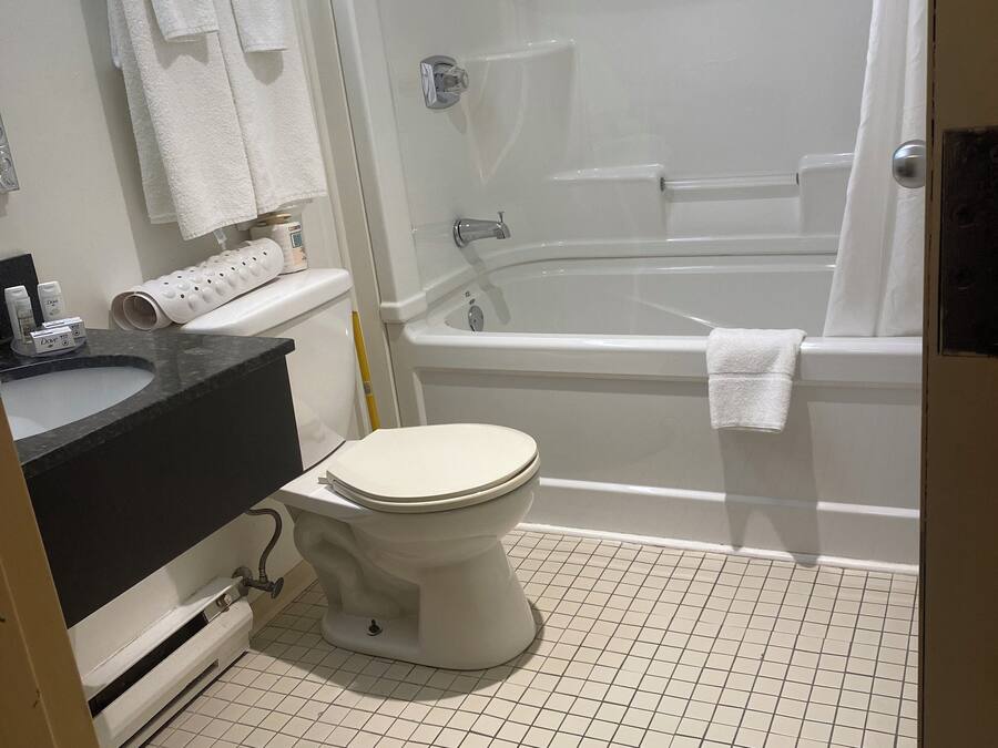 Une salle de bain avec des toilettes, un lavabo et une baignoire.