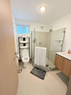 Dusche, Haartrockner, Handtücher