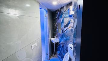 Shower, bathrobes, towels, soap