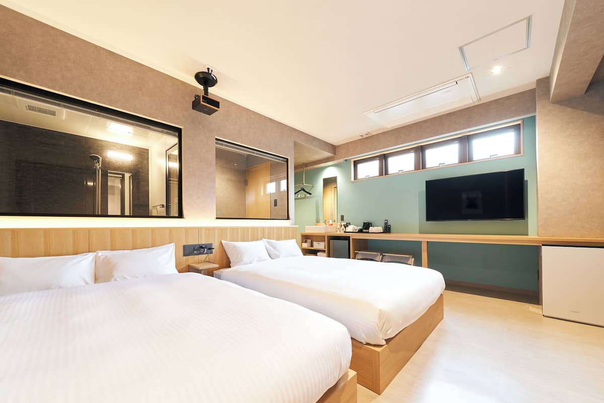 Twin Room, 2 Double Beds, Non Smoking | In-room safe, desk, blackout drapes, soundproofing