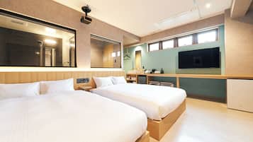 Twin Room, 2 Double Beds, Non Smoking | In-room safe, desk, blackout drapes, soundproofing