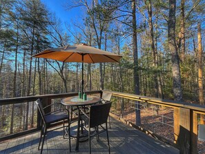 Outdoor dining - The Lookout | Secluded RRG A-Frame | Hot Tub! (Campton)