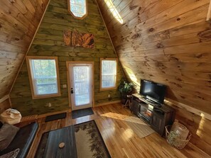 TV, fireplace - The Lookout | Secluded RRG A-Frame | Hot Tub! (Campton)