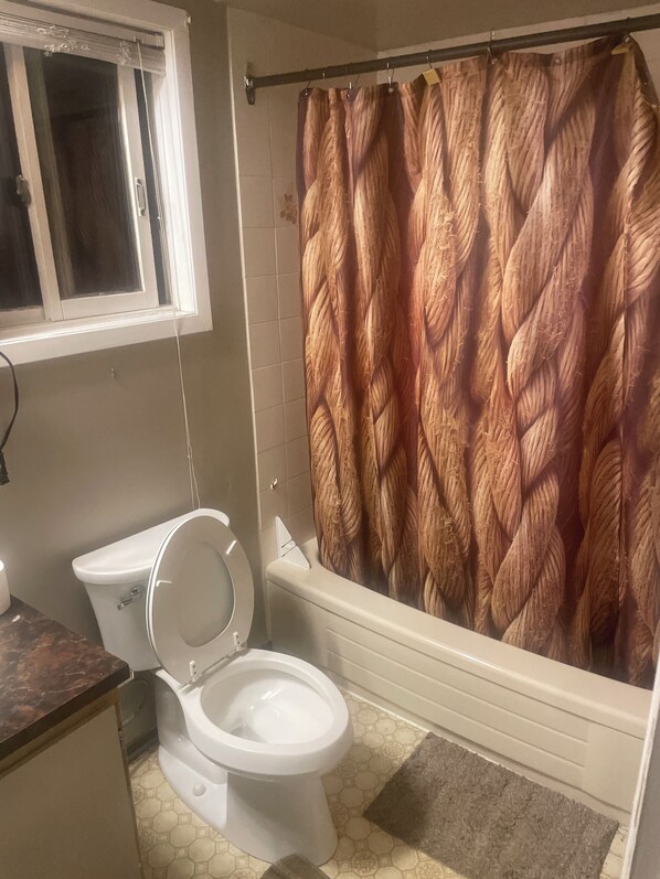 Séchoir à cheveux, serviettes fournies, savon, papier de toilette