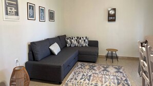Apartment, 1 Bedroom, Smoking, Balcony | Living room - Sea & Garden View Apartment at Genari Beach (Pyrgos)