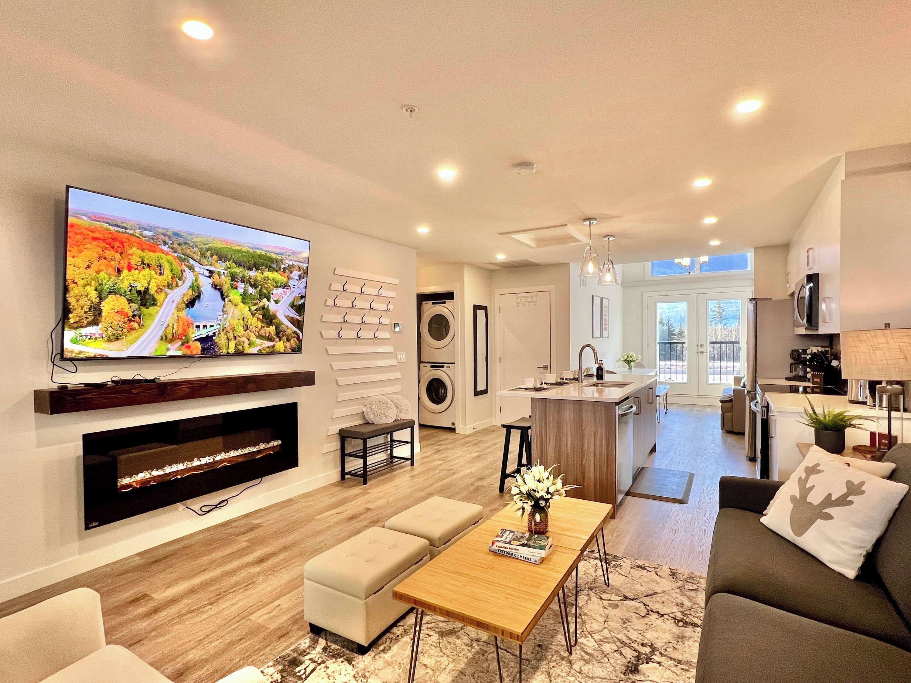 TV, fireplace