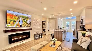 TV, fireplace