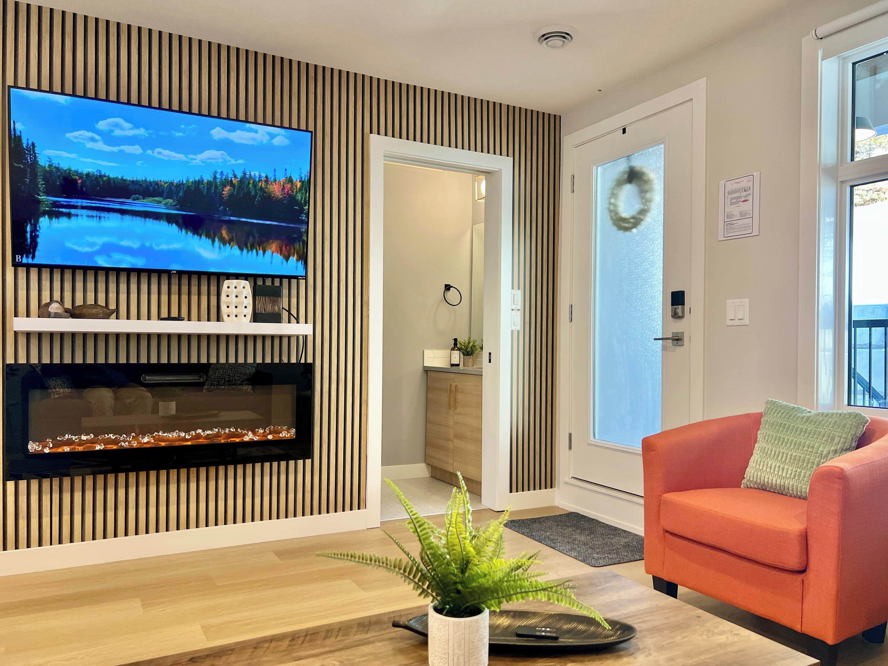 TV, fireplace
