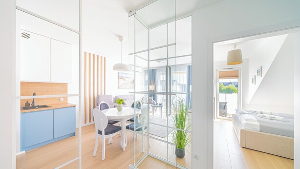 Apartment, Kitchenette, Courtyard View | 1 bedroom, in-room safe, laptop workspace, blackout drapes - Apartamenty EDEN & sauna Posesja Kapitańska Grzybowo by POSESJA APARTAMENTY (Grzybowo)