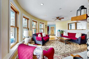 TV, DVD player, foosball, table tennis