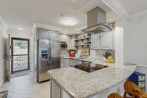 Fridge, microwave, oven, stovetop - Tennis view condo at Port Royal with pools, private W/D, & beach access (Hilton Head)