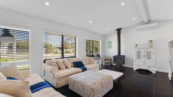 Fireplace, ping pong, books