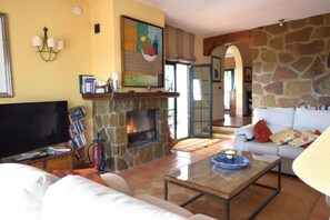 TV, fireplace