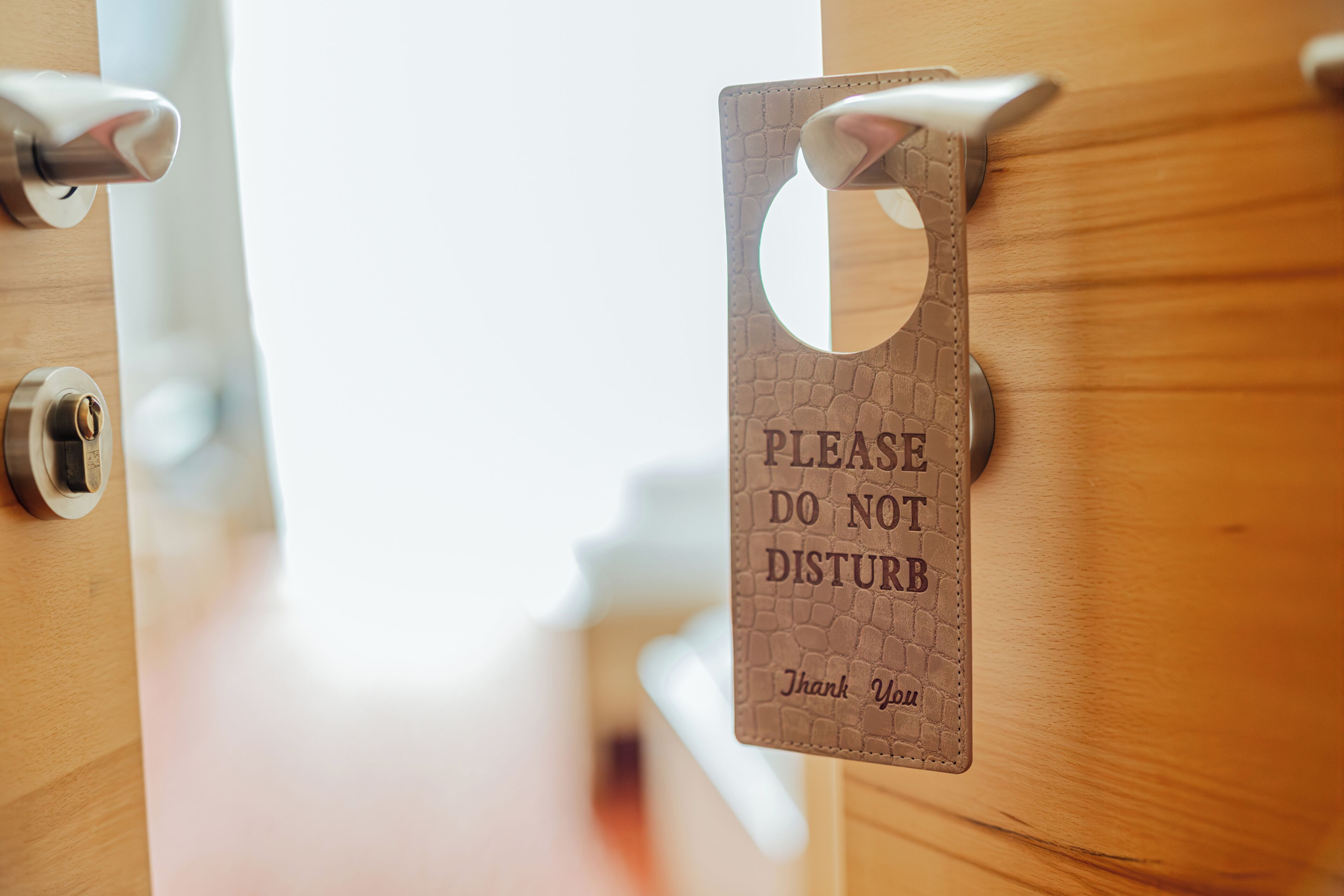 A door with a sign that reads "PLEASE DO NOT DISTURB Thank You."
