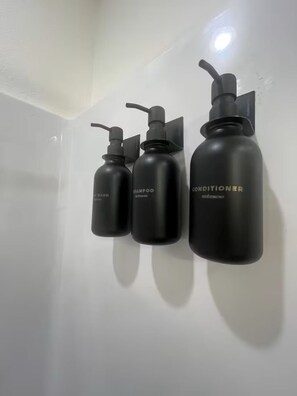 Hair dryer, towels, toilet paper