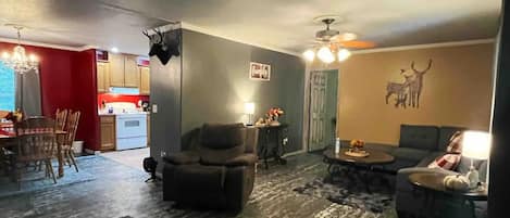 Smart TV, fireplace, foosball, table tennis