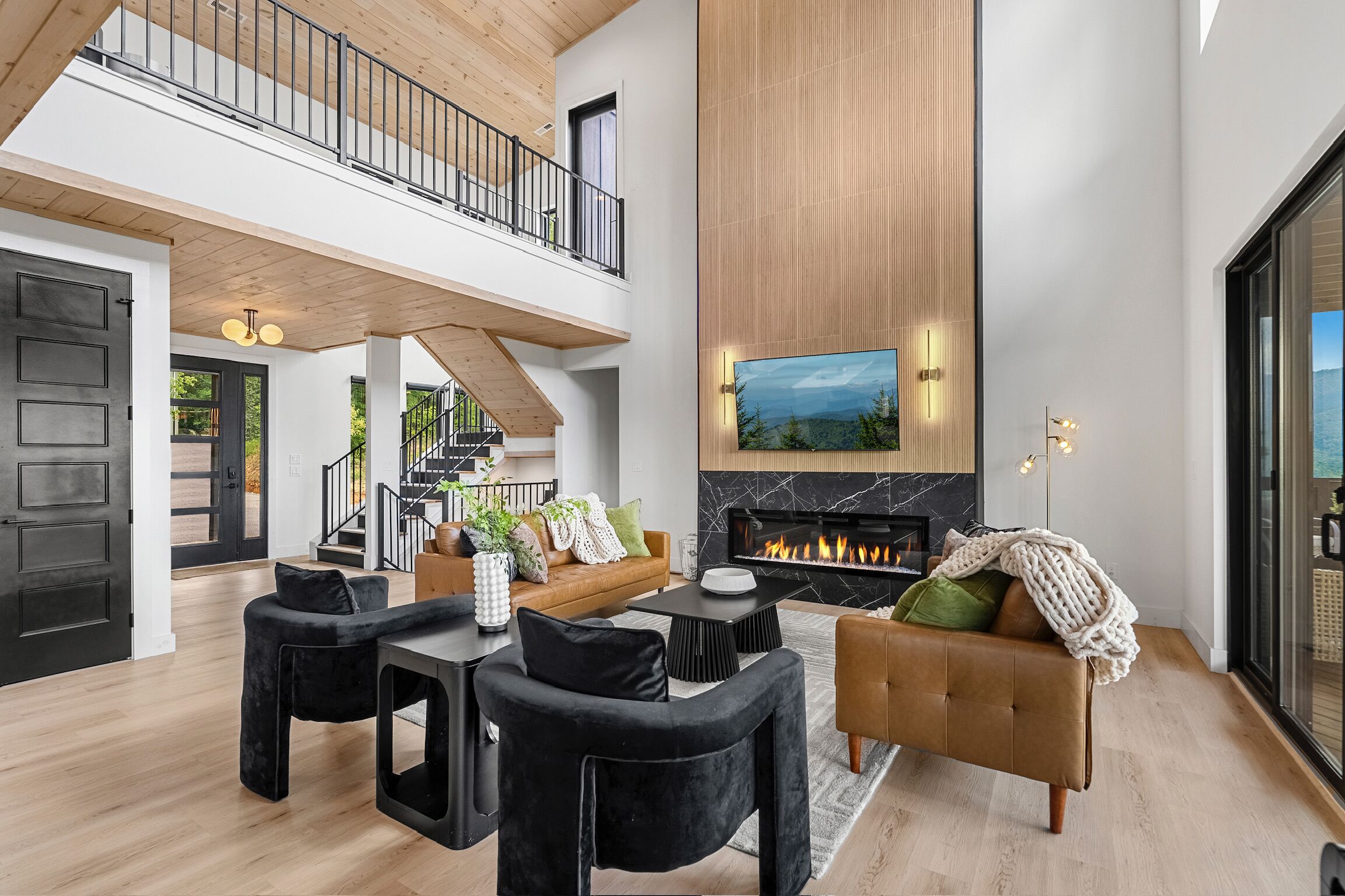 Smart TV, fireplace, video games, books