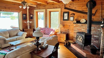 TV, fireplace, DVD player, books