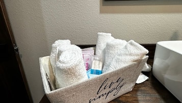 Towels, soap, toilet paper