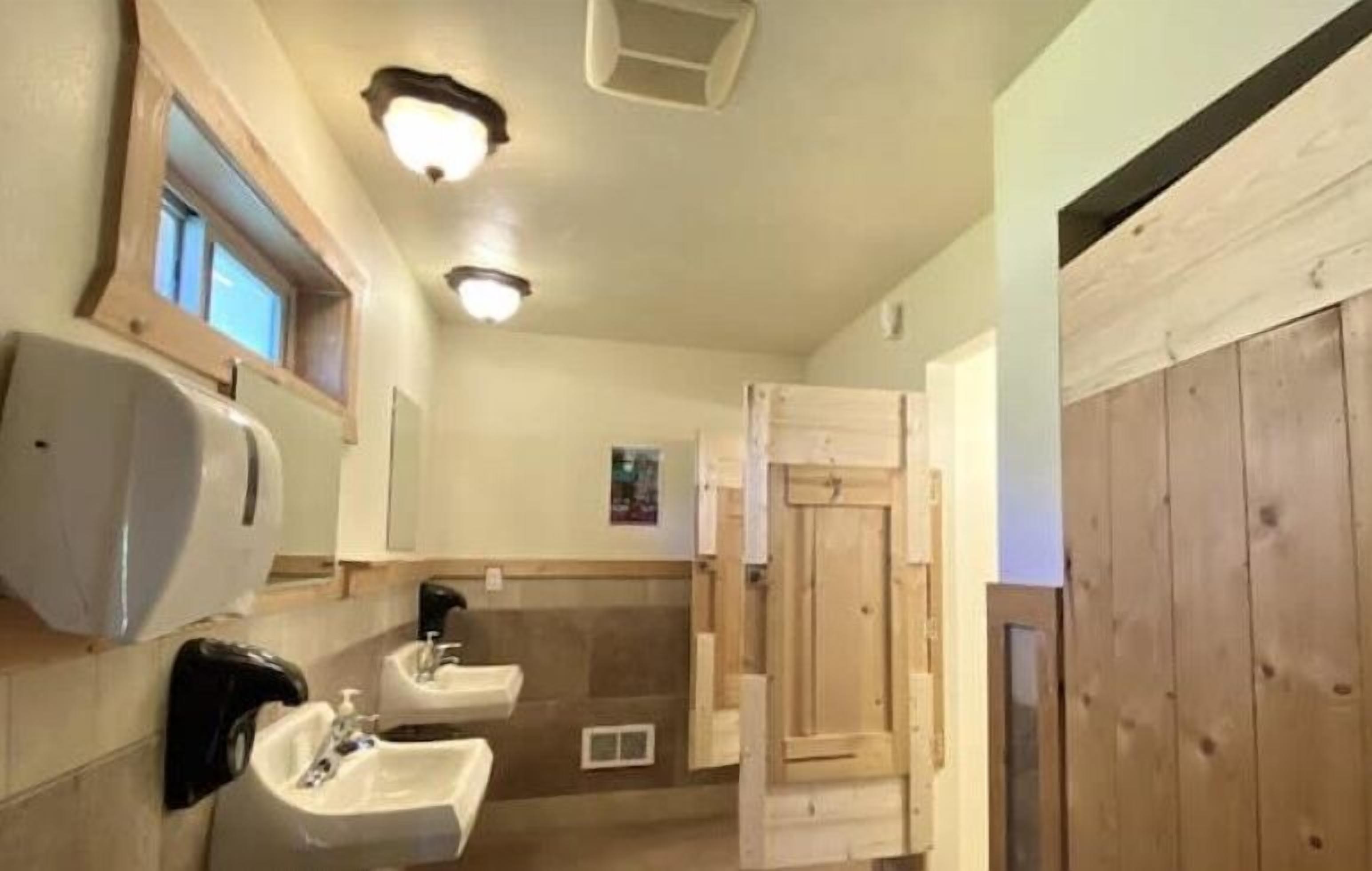 Hair dryer, towels, soap
