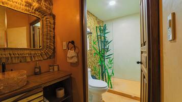 Regadera, amenidades de baño gratuitas, secadora de cabello, toallas