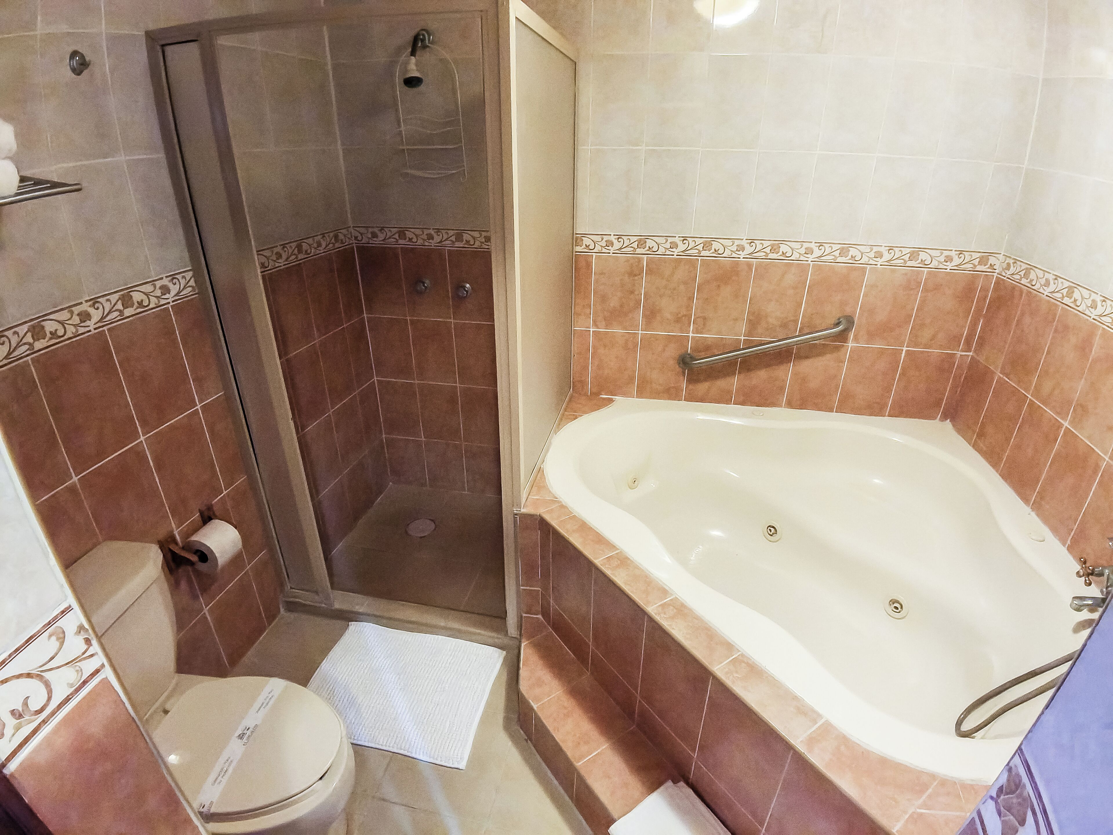 Un bagno con doccia, wc e vasca.