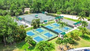 A tennis court complex surrounded by palm trees and greenery. - House for long-term rentals in Naples, Florida (Naples)