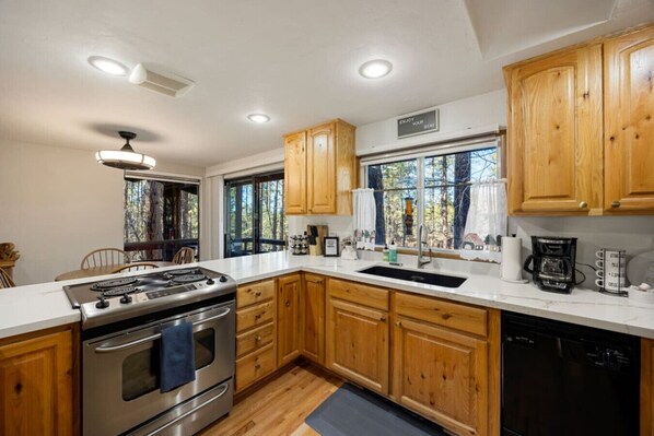 Oven, stovetop, dishwasher, coffee/tea maker