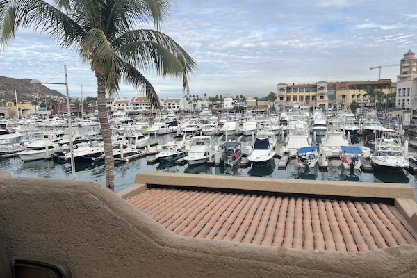 Condo patio overlooks the marina