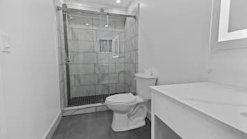 Shower, towels, soap, shampoo