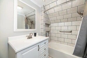 Hair dryer, bidet, towels, soap