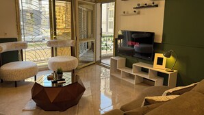 Living area - Unique 3-Bedroom Apartment in First Al Sheikh Zayed, Cairo (First Al Sheikh Zayed)
