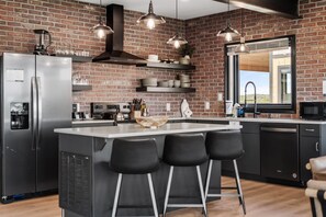 Fridge, microwave, oven, stovetop - Private Golf Sim, Firepit & Mountain View Near Dollywood | New Construction! (Sevierville)