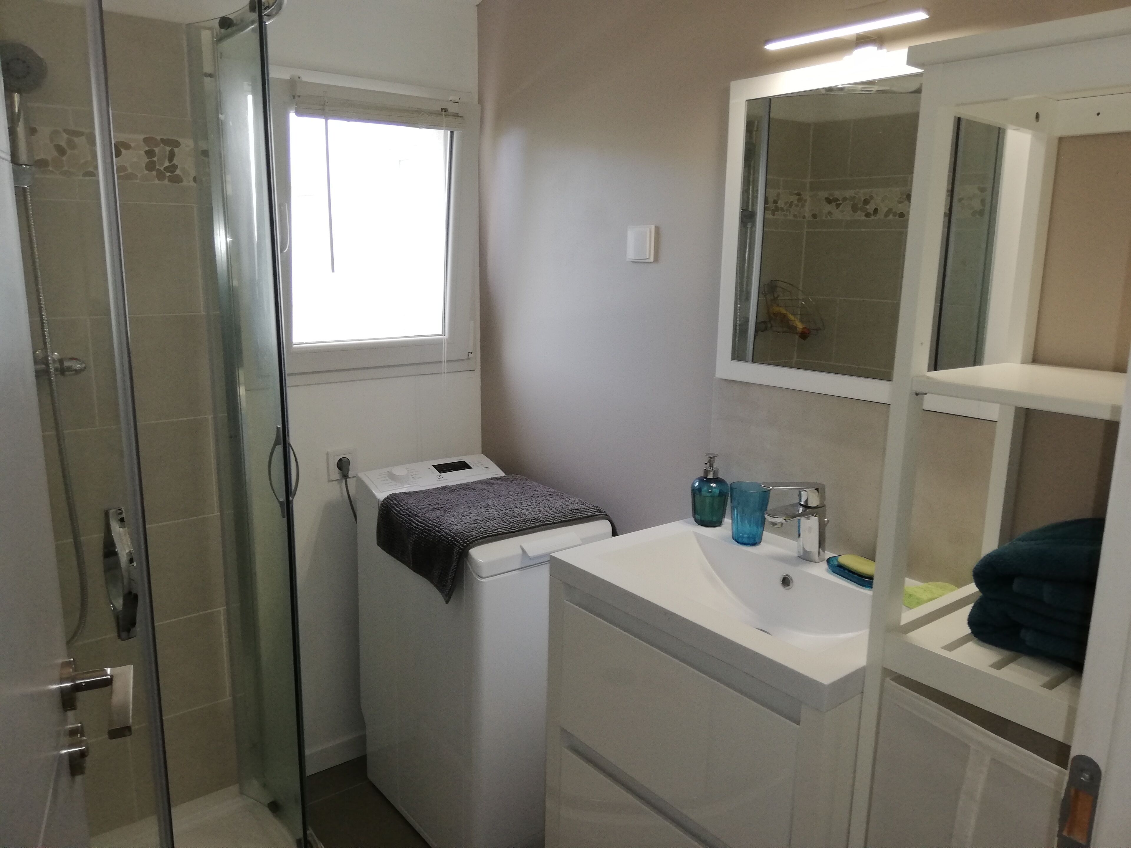 Shower, soap, toilet paper