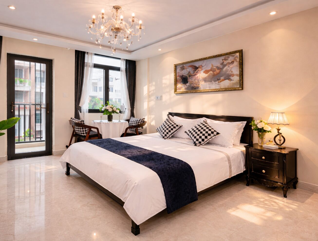 Romantiskt rum - utsikt mot staden | Egyptiska bomullslakan och sängtillbehör av högsta kvalitet