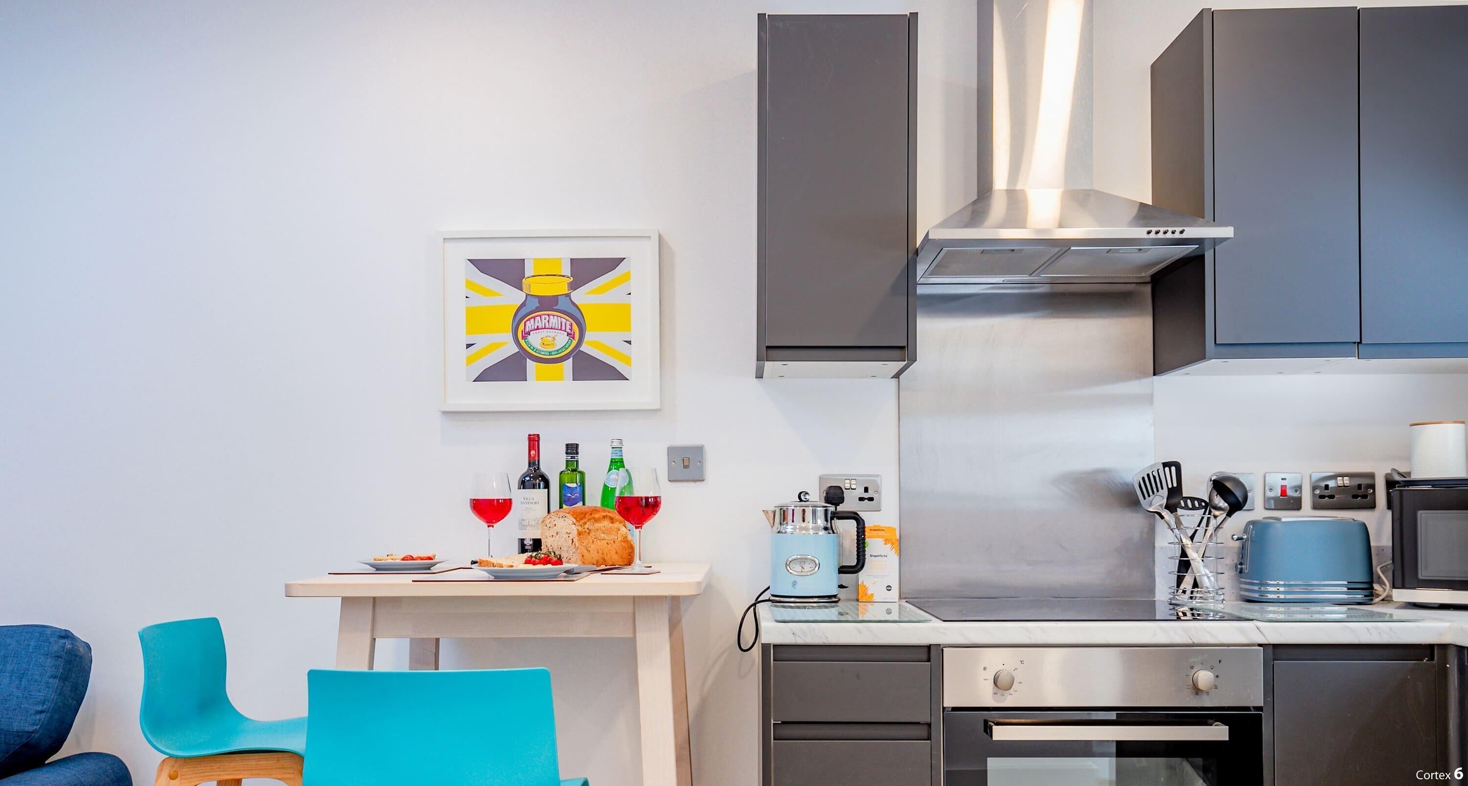 Fridge, microwave, stovetop, toaster
