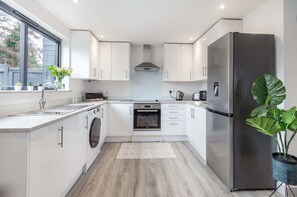 Kühlschrank, Mikrowelle, Herdplatte, Toaster