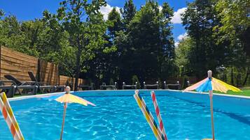 Seasonal outdoor pool, sun loungers