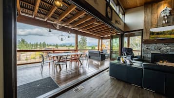 House, Multiple Beds, Hot Tub, Mountain View (Treehouse at Wilderness) | Living area | 55-inch flat-screen TV with digital channels, fireplace