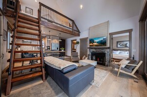 House, Multiple Beds, Hot Tub, Mountain View (Wilderness Club Cottage) | Living area | 55-inch flat-screen TV with digital channels, fireplace