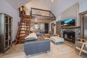 House, Multiple Beds, Hot Tub, Mountain View (Wilderness Club Cottage) | Living area | 55-inch flat-screen TV with digital channels, fireplace